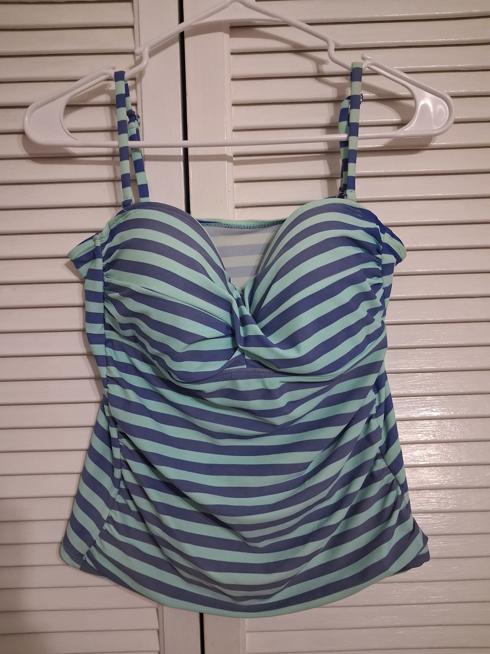 Striped Aqua & Navy Tankini Top - Supportive Women's Swimwear